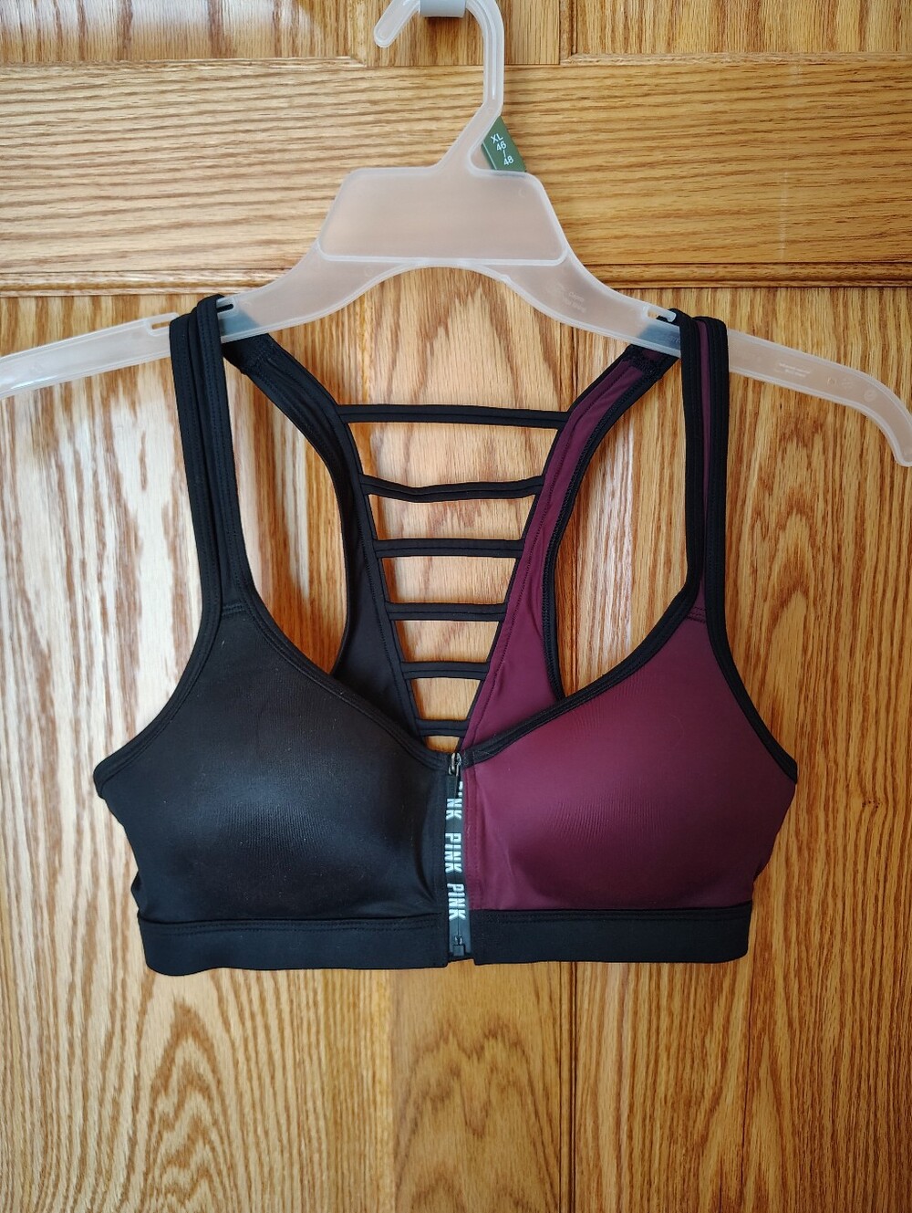 PINK VICTORIA'S SECRET Front-Zip Strappy Sports Bra - Black & Deep Wine 38C